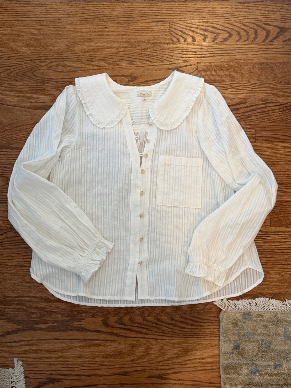 Pilcro White Ruffled Collar 100% Cotton Blouse L
